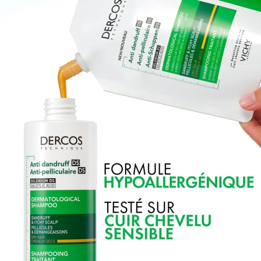 Vichy Dercos Eco-Recharge Shampoing Anti-Pelliculaire 500ml Cheveux Secs Éco-Responsable Durable - globalparapharmacie
