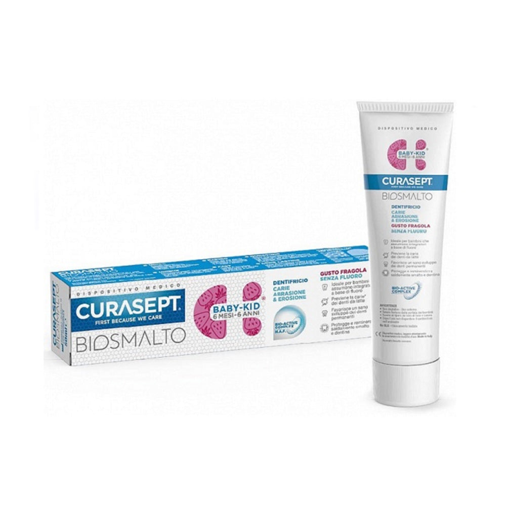 Curasept Dentifrice Biosmalt Baby Kid Sans Fluor 6 Mois - 6 Ans Fraise 50 ml | Global Para 