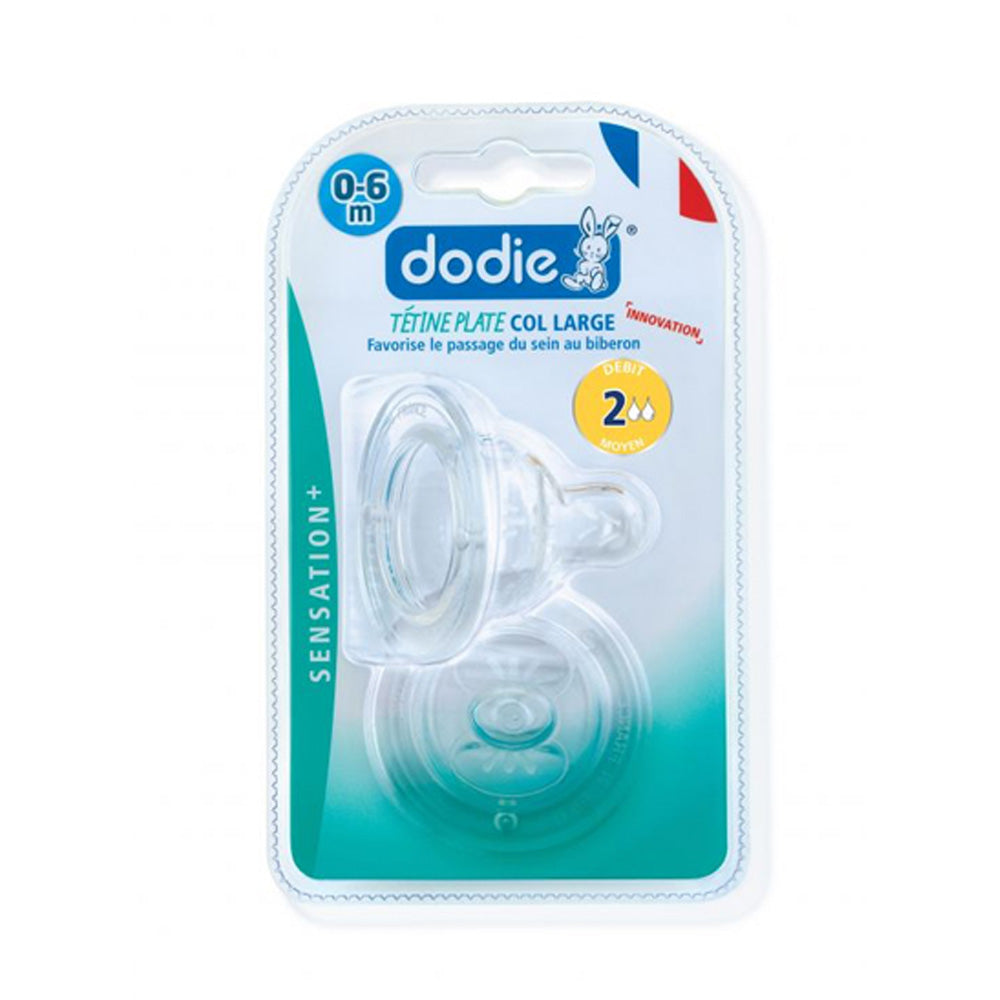 Dodie 2 Tétines Plates Sensation+ Col Large Débit 2 0-6m | Global Para 