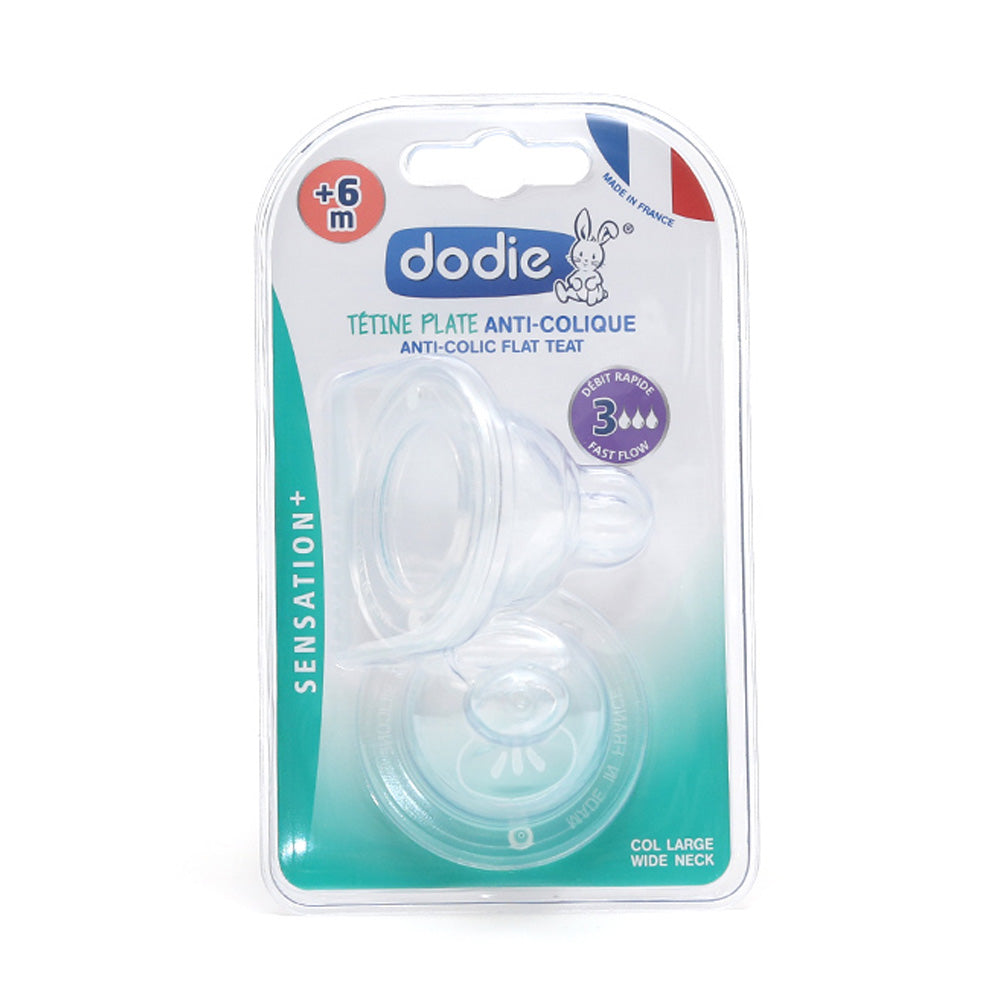 Dodie 2 Tétines Plates Sensation+ Col Large Débit 3 +6m | Global Para 