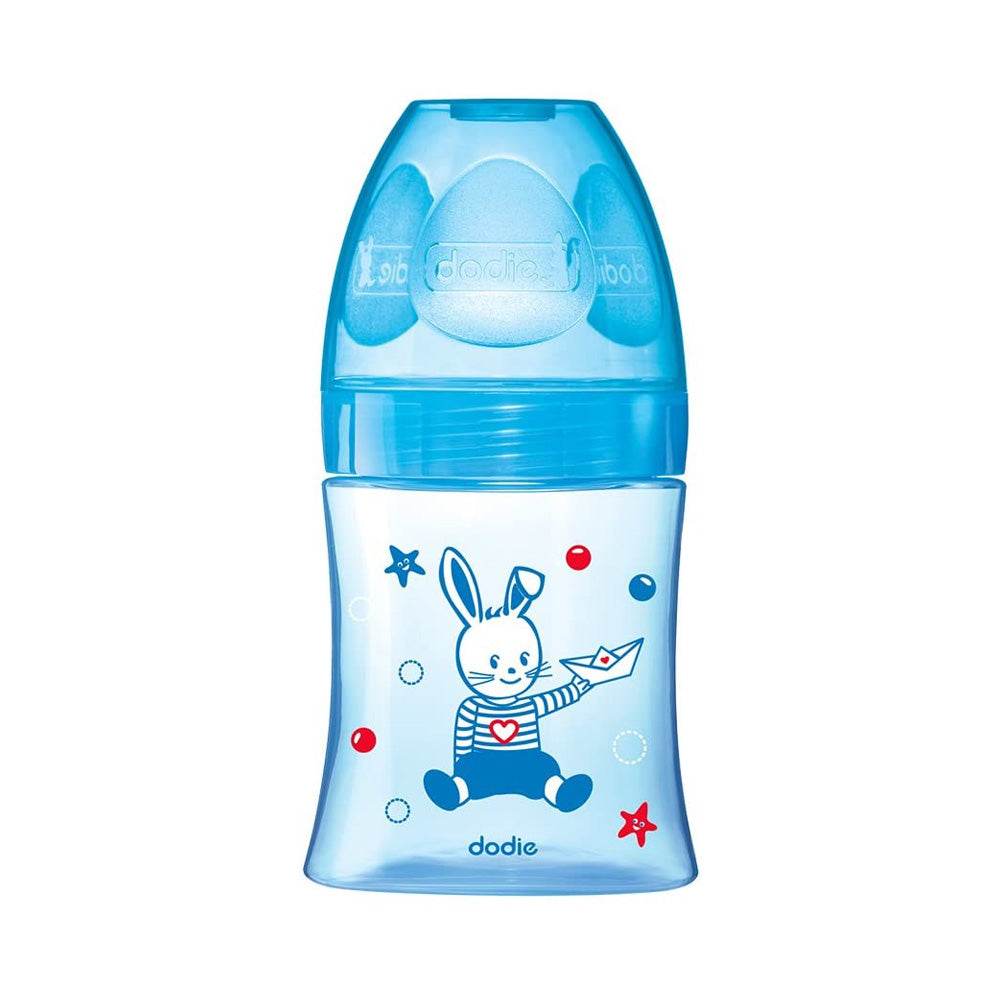 Dodie Biberons Sensation+ Anti-Coliques Bleu Ourson Tétine Plate Débit 0-6m 150ml
