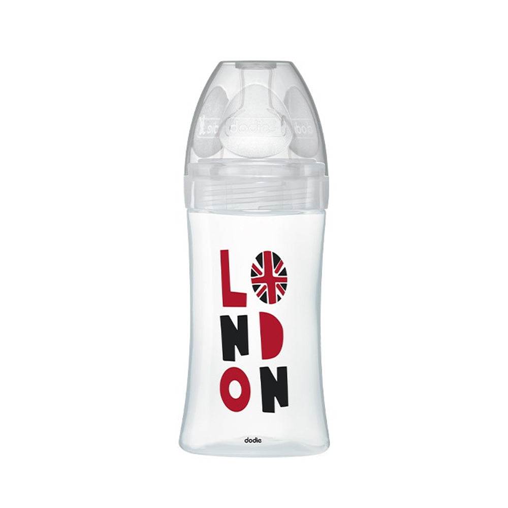 Dodie Biberons Verre Sensation+ Anti-Coliques Tétine Plate Débit Lent London +0m 270ml