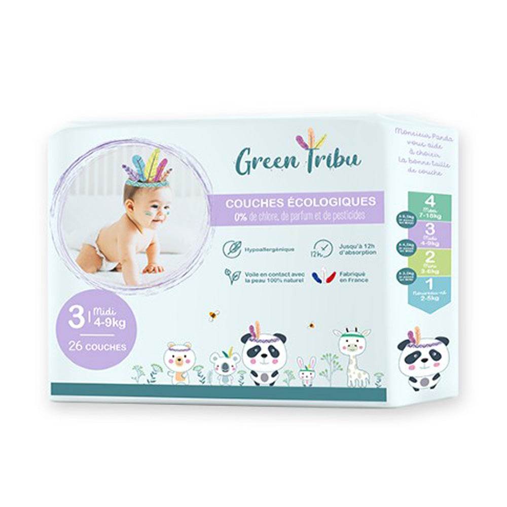 Green Tribu Couches Bébé Midi T3 4-9kg/26 Pièces