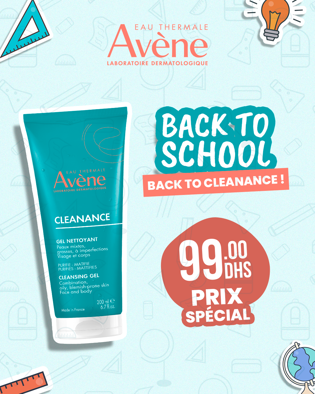 Avène Cleanance Gel Nettoyant 200ml - 99 DH (Prix Spécial Back to School)