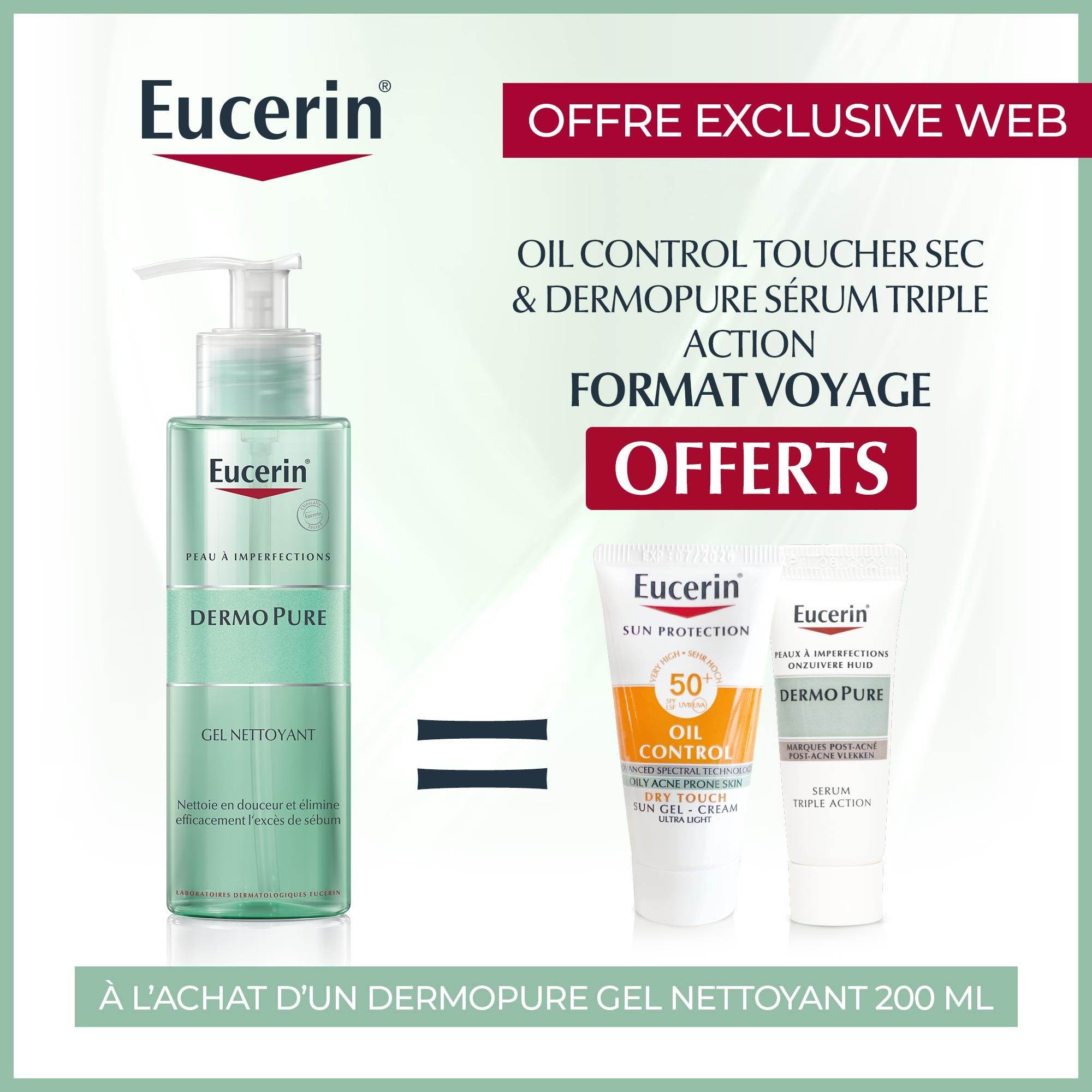 EUCERIN DERMOPURE Gel Nettoyant 200 Ml = OIL CONTROL & DERMOPURE SERUM TRIPLE ACTION FORMAT VOYAGE - Global Para