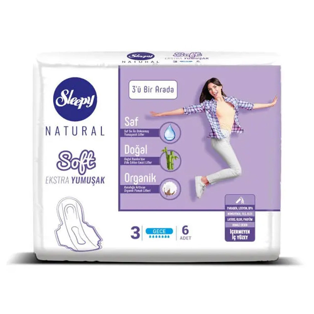 Sleepy Natural Extra Soft Night 3 in 1 Pads 6 Pièces - Nova Para