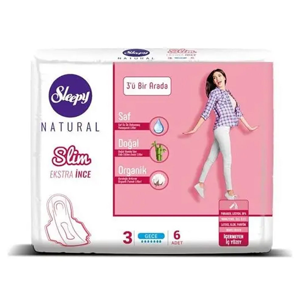 Sleepy Natural Slim Extra Thin 3 in 1 Night Pads 6 Pièces - Nova Para