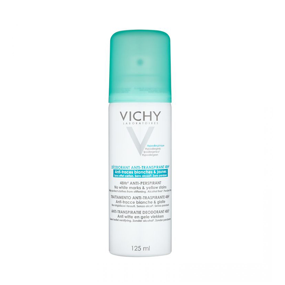 Vichy Déodorant Aérosol anti transpirant 48H Anti-Traces Jaunes et Blanches 125ml nova parapharmacie prix maroc casablanca