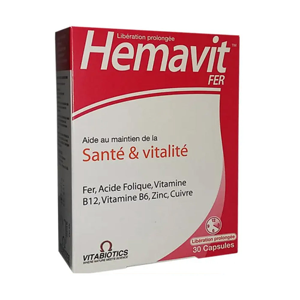 Vitabiotics Hemavit Fer Santé et Vitalité 30 Capsules nova parapharmacie prix maroc casablanca