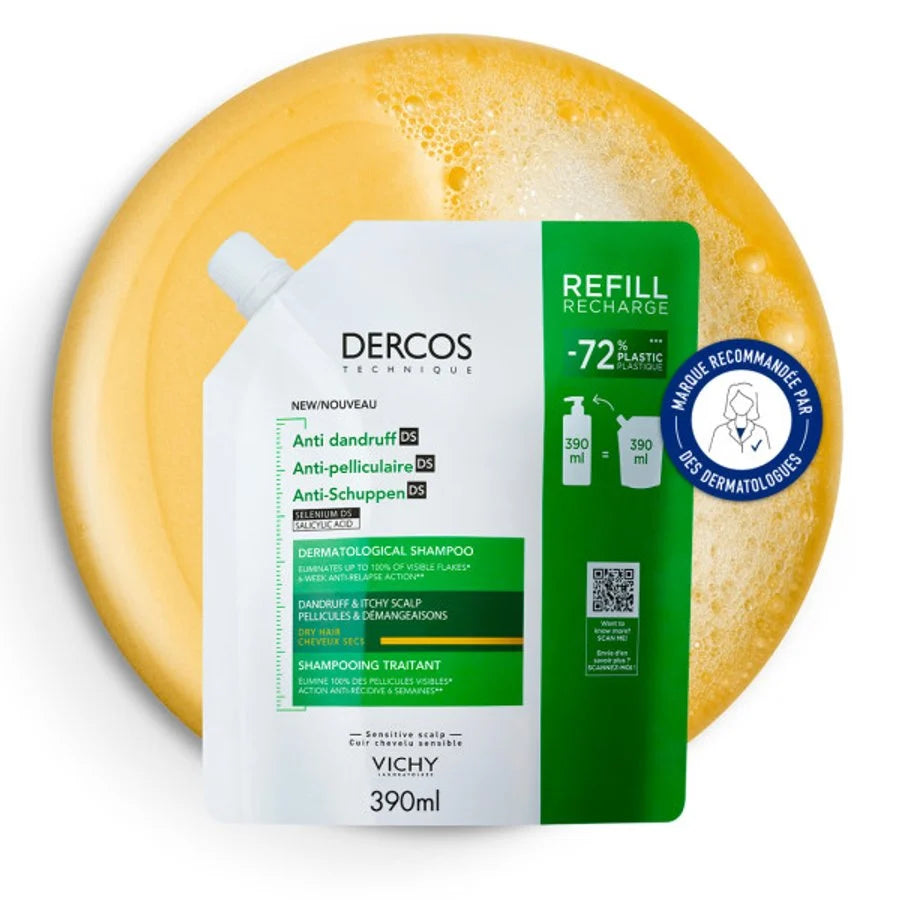 Vichy Dercos Eco-Recharge Shampoing Anti-Pelliculaire 500ml Cheveux Secs Éco-Responsable Durable - globalparapharmacie