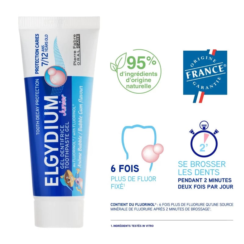 ELGYDIUM Junior Bubble 7/12 ans dentifrice enfant 50ml