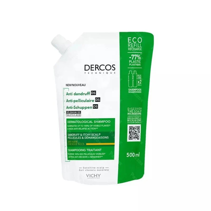 Vichy Dercos Eco-Recharge Shampoing Traitant Anti-Pelliculaire Cheveux Secs | 500 Ml