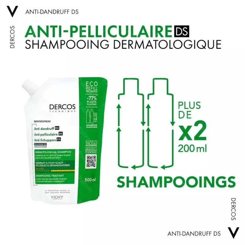 Vichy Dercos Eco-Recharge Shampoing Traitant Anti-Pelliculaire Cheveux Secs | 500 Ml