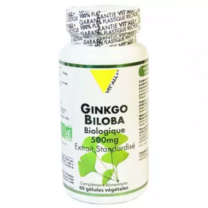 VITALL+ Ginkgo biloba biologique 500mg 60capsules