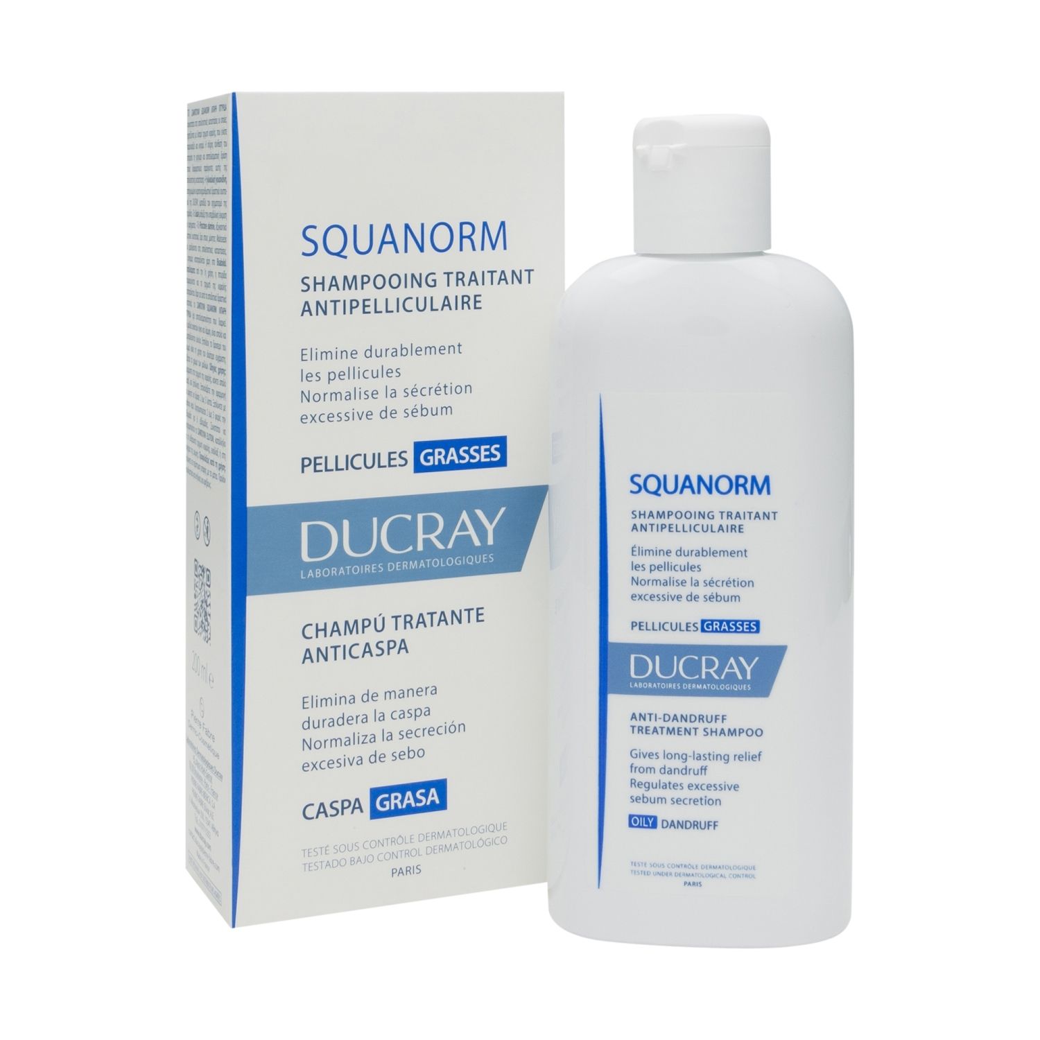 Ducray Squanorm Shampoing Traitant Antipelliculaire Pellicules Grasses Flacon 200ml
