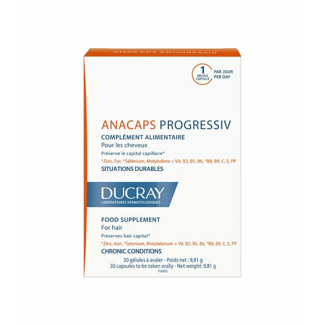 Ducray Anacaps Progressiv Anti-Perte Progressive Des Cheveux 30 Gélules