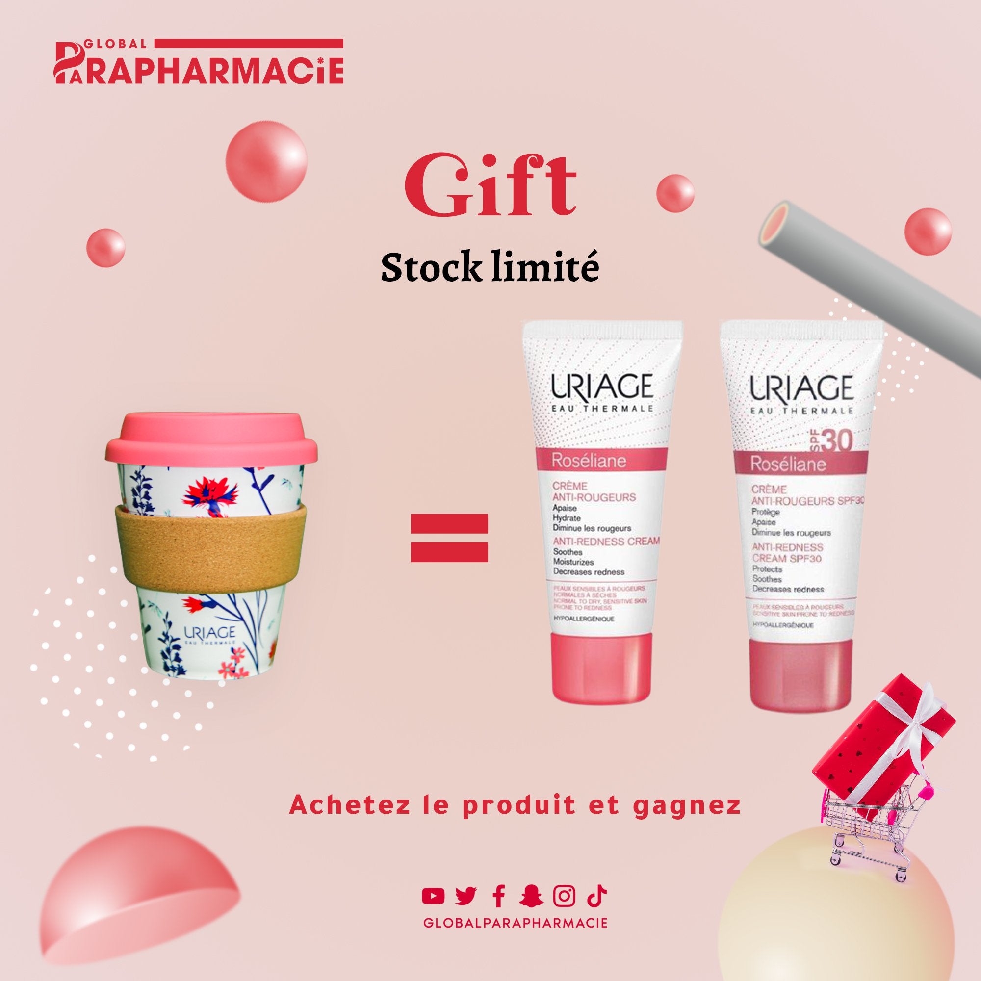 Uriage Roséliane Crème Anti-Rougeurs 40ml +  Uriage roséliane crème anti-rougeurs SPF30 40ml Promo Gift Offert