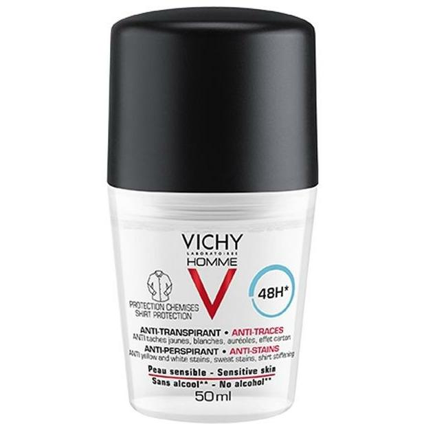 Vichy Homme Déodorant Anti Transpirant Anti-Traces 48H Peau Sensible Roll-On 50ml